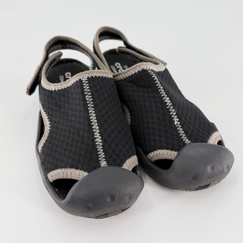 CROCS Swiftwater Mesh Water Sandals Black Grey Kids Junior Size 3 J3
